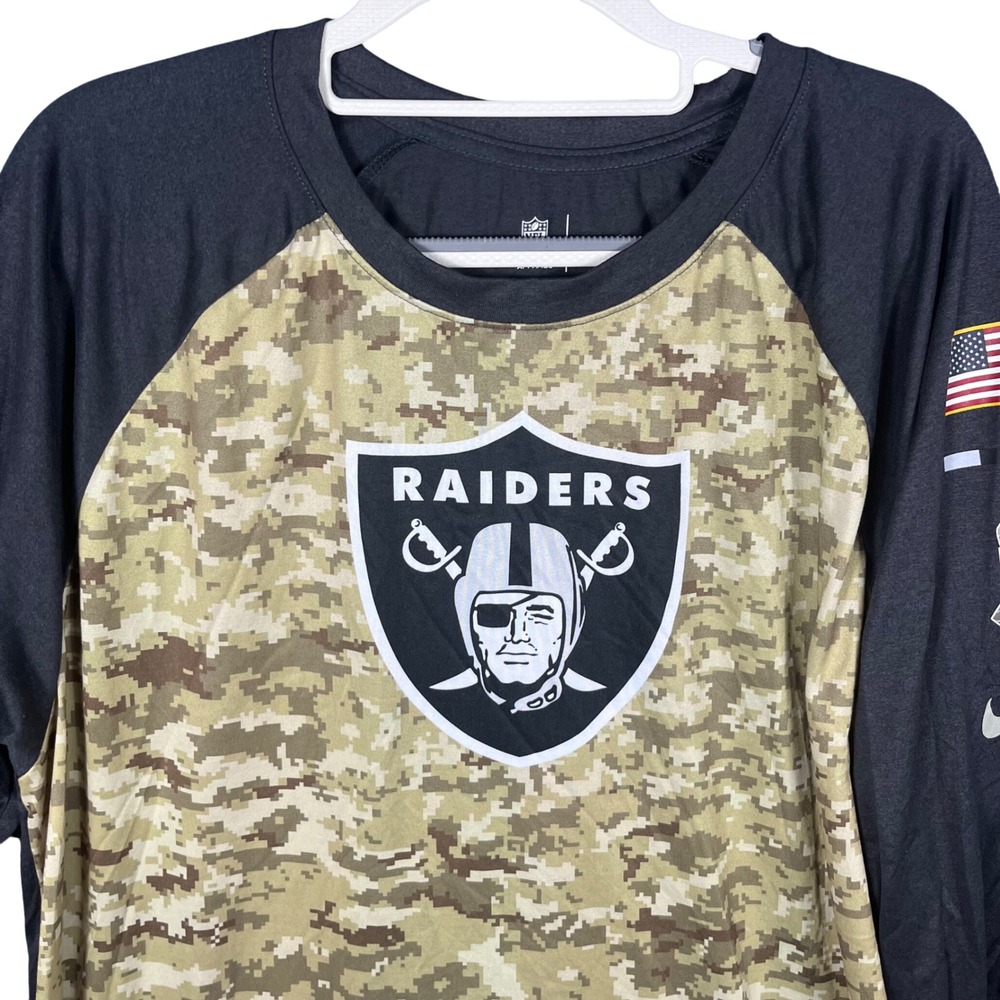 Nike Raiders Shirt Mens XL Tan Camo Salute to Service Dri-FIT 3/4 Sleeve NFL